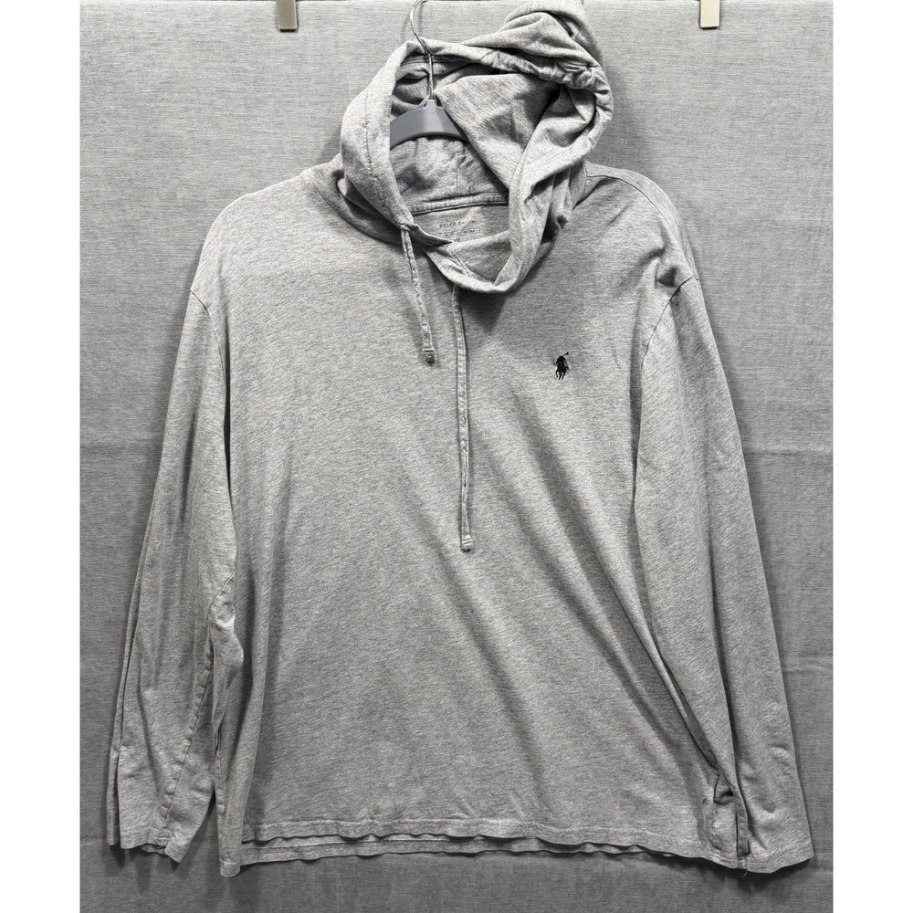 Polo Ralph Lauren Hooded T-Shirt Mens XL Minimalist Cotton Jersey Heather Grey